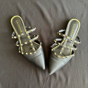 Black studded pointy flats